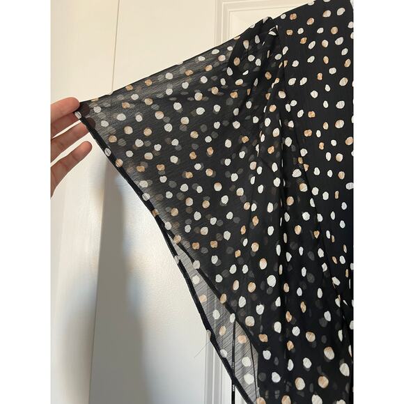 NEW DKNY Chiffon Midi Dress Hi-Low Flutter sleeve Black Polka dot - Picture 5 of 8